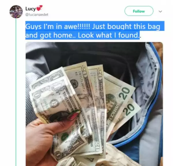 Nigerian Lady Finds Dollar Notes In Okrika Bag She Bought